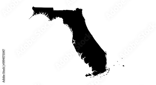 Black Silhouette Map of Florida USA on White Background