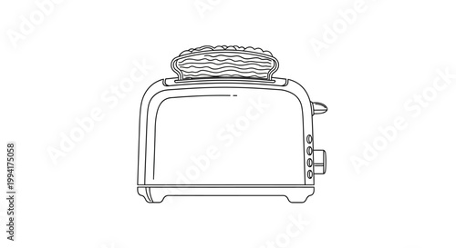 Minimalist Line Art Illustration of a Toaster with Bread