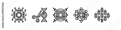 Outline Icons: Microchip, DNA, Energy, Network, Cells
