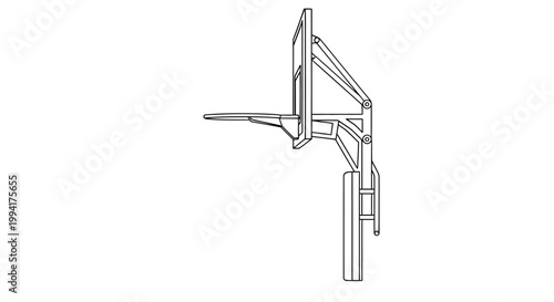 Side View Line Drawing of Basketball Hoop System