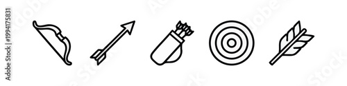 Clean Minimalist Archery Line Icons Set Featuring Bow Arrows Target and Quiver
