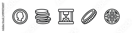 Industrial Production and Monetary Currency Line Icon Set