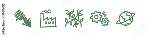 Environment Industry and Global Problems Green Doodle Icons