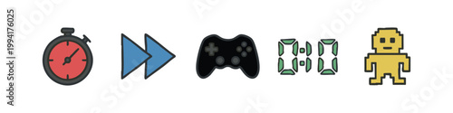 Multimedia Entertainment and Retro Video Game Color Icons