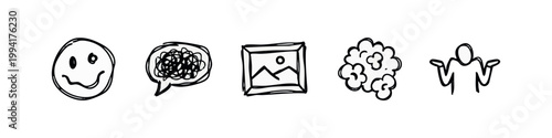 Emotions and Miscellaneous Concept Icons Rough Hand-Drawn Doodle Style