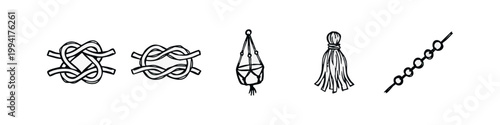 Macrame and Nautical Knots Icons Hand Drawn Black Sketch Set