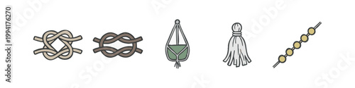 Hand Drawn Colored Macrame and Nautical Knots Icon Collection