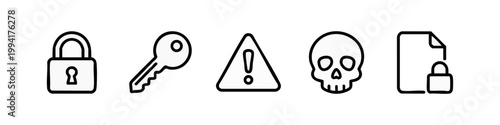 Security and Data Protection Thin Line Vector Icon Set