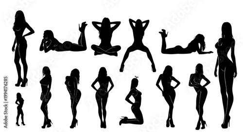 Silhouettes of women in various poses.