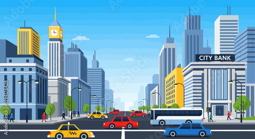 Vector icon sheet for city life, busy streets with cars and buildings, a vibrant vector sheet filled with various transportation and urban scene icons