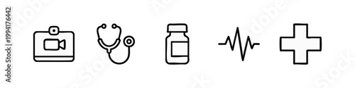 Foto Clean Medical and Telemedicine Line Icon Set Collection