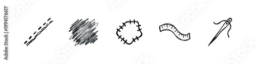 Foto Hand Drawn Sewing and Textile Icons Set Stitches Patch Tape Needle