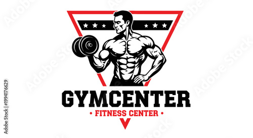 Muscular man lifting dumbbell strong.