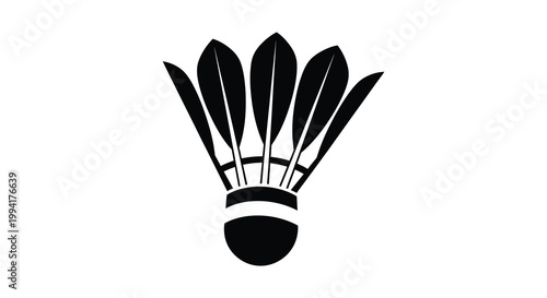 A striking black silhouette depicts a badminton shuttlecock showcasing its distinctive shape and aerodynamic design silhouette high quality professional