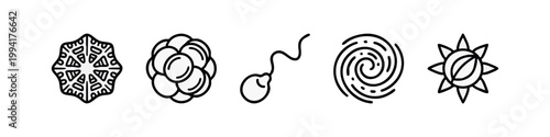 Hand Drawn Minimalist Science and Nature Icons Set Cells Sperm Galaxy Sun