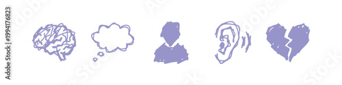 Purple Hand Drawn Mental Health and Psychology Doodle Icon Set