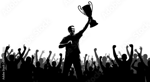 Man Holding Up a Trophy Cup.