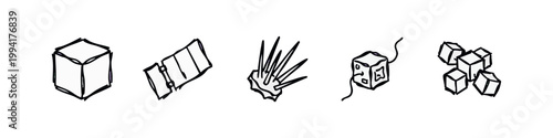Abstract Hand Drawn Geometric Icons with Cubes and Spiked Shapes