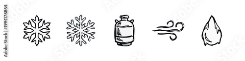 Rough Hand Drawn Winter Weather and Gas Cylinder Icons Set
