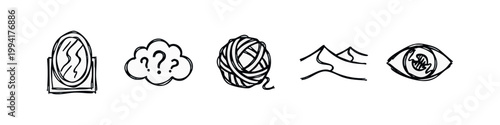 Rough Abstract Hand Drawn Icons of Mirror Confusion and Vision