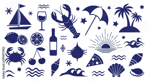 Summer beach icons and symbols.