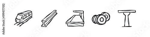 Railway Transport and Infrastructure Hand Drawn Doodle Icon Set