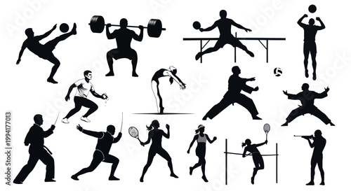 Silhouettes of people playing sports.