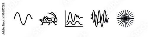 Clean Line Art Sound Wave and Cricket Icons Set for Audio and Acoustic Design