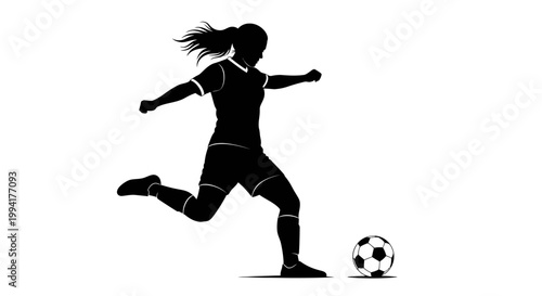 Female Soccer Player Kicking Ball Silhouette.