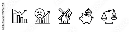 Economic Crisis and Financial Loss Minimal Line Icons