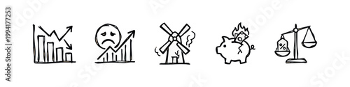 Economic Crisis and Financial Loss Sketchy Icon Set