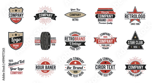 Collection of company logos and labels.
