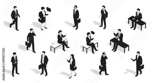 a vector set of isometric business people silhouettes for creating corporate infographics and presentations.