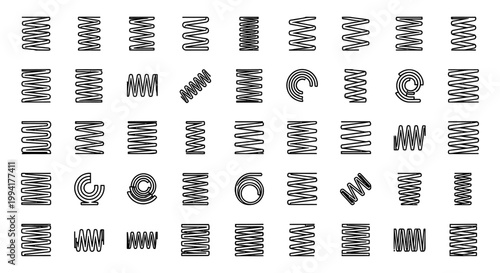 collection of various spring coil icons and symbols in line art style