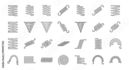 collection of various spring coil icons and symbols graphic design elements