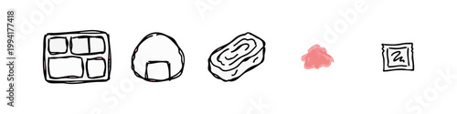 Hand Drawn Japanese Bento and Snack Icons Sketch