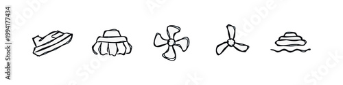 Hand Drawn Nautical and Marine Propulsion Icons Sketch