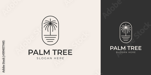 Minimalist Geometric Palm Tree Logo Symbol Inside Circular Shape Emblem
