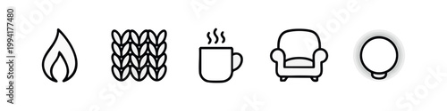Minimalist Line Art Icon Set for Cozy Home and Hygge Lifestyle