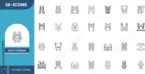 Safety Harness Icon Pack – Minimal Flat Vector for Fall Protection, Construction Safety Gear, Industrial Work and Hazard Protection Use.