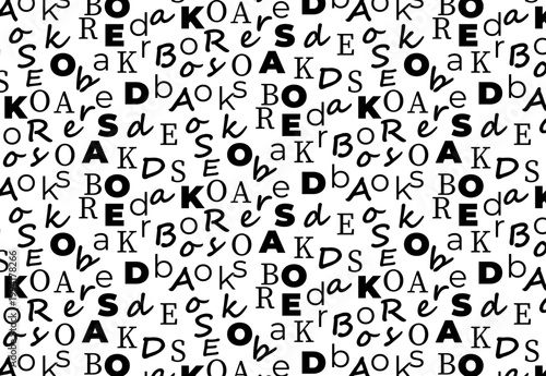 Monochrome seamless pattern featuring a chaotic mix of latin letters in various fonts and sizes. This minimalistic vector background is ideal for textile prints wrapping paper book covers and educatio