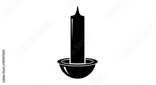 Elegant Black Candle in a Classic Candleholder Isolated on White.