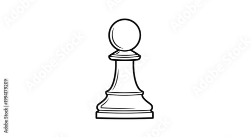 A simple black and white line drawing depicts a single chess pawn isolated on a stark white background