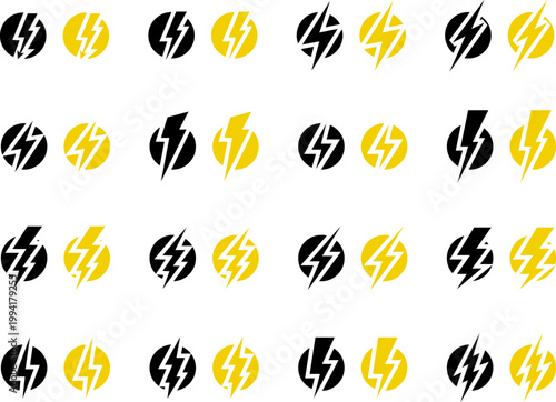 Lightning bolt icon set. Thunderbolt symbol. Flash light sign. Electric power vector energy logo. Lightning symbol. Energy and thunder electricity symbol. Power or fast speed icon.