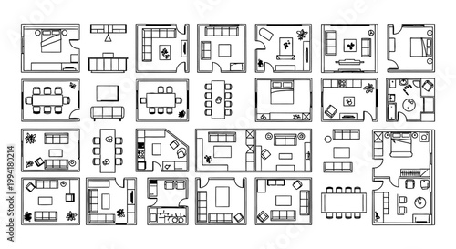 architectural furniture symbols set providing cad plan vector icons for modern interior design and detailed floor plans