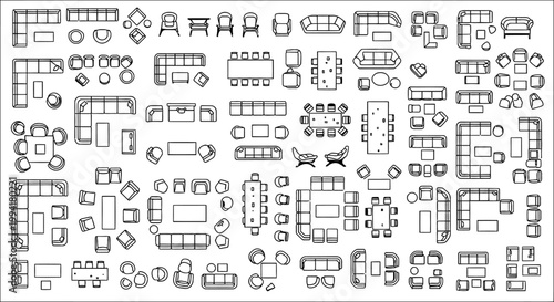 architectural furniture top view vector icons for interior design and floor plans perfect for cad planning and space layout projects.