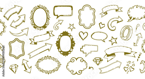 hand drawn design elements seamless pattern featuring vintage frames speech bubbles and decorative arrows perfect for rustic graphic resources.