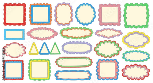 handdrawn frames quirky frames and colorful borders create decorative labels with empty spaces for school and craft projects.