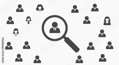 Recruitment and Talent Acquisition Concept with Magnifying Glass Focusing on Candidate Icon