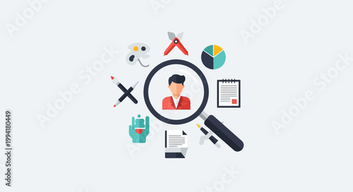 Recruitment and Talent Search Concept with Human Resources Management Evaluating Candidate Skills and Qualifications. Flat Vector Illustration for Job Hunting.